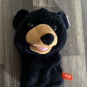 NWT Wild Republic Black Bear Puppet plush toy makes sound